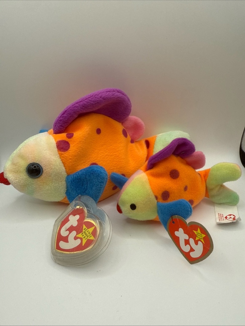 TY Plush Colorful Lips The Fish Stuffed Beanie babies Mini and regular Set of 2